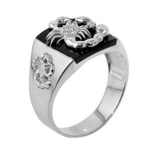 New men's Sterling Silver 925 Rhodium Plated Square Scorpion Ring size 10